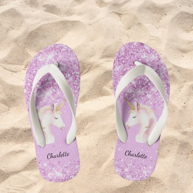 Chanclas Para Niños Chica de nombres de purpurina rosa de unicornio (Subido por el creador)