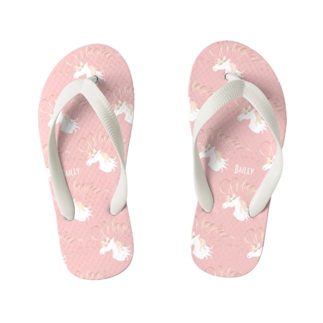 Chanclas Para Niños Chica de unicornio mágico rosa moderno personaliza (Plantilla)