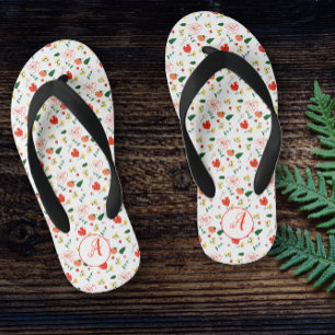 Chanclas Para Niños Chica inicial del patrón de flores silvestres roja