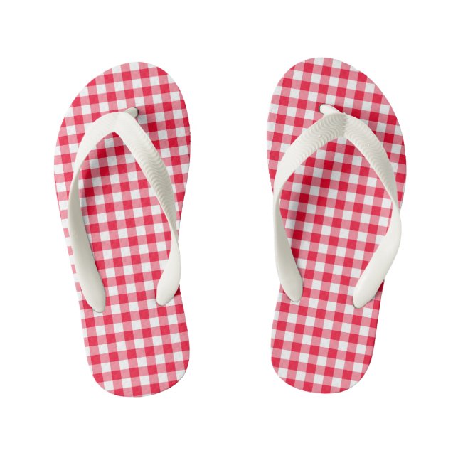 Chanclas Para Niños Chicas Adorables Red Gingham Flip Flops (Plantilla)