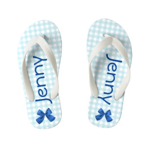 Chanclas Para Niños Chicas Blue and White Gingham "Flip Flops"