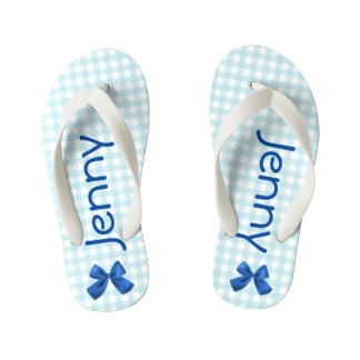 Chanclas Para Niños Chicas Blue and White Gingham Flip Flops