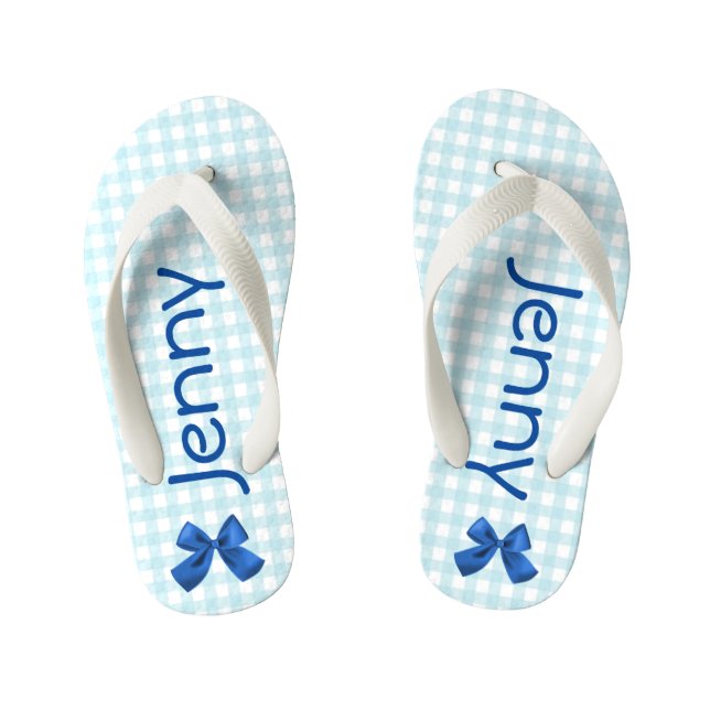 Chanclas Para Niños Chicas Blue and White Gingham Flip Flops (Plantilla)