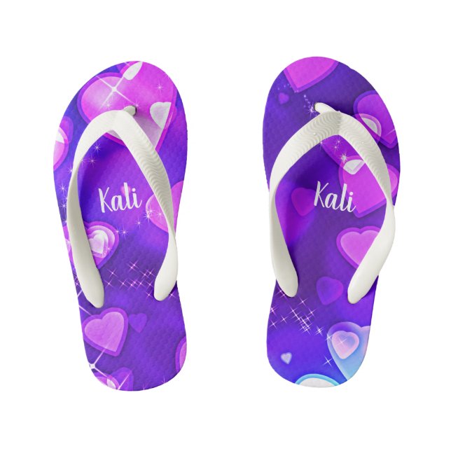 Chanclas Para Niños Chicas Corazones y espárragos Blanco morado person (Plantilla)