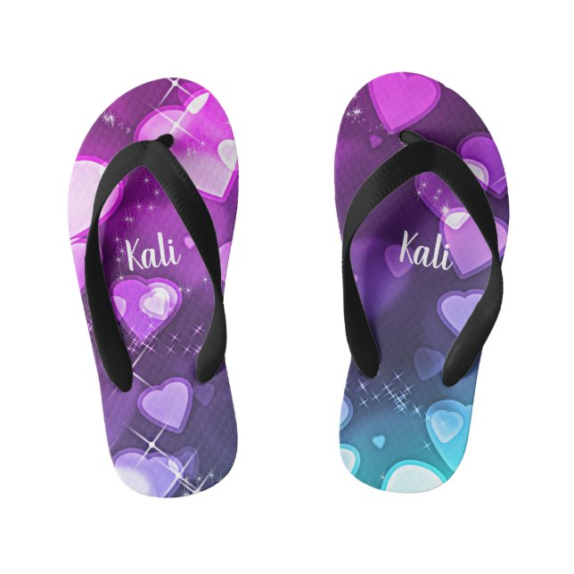 Chanclas Para Niños Chicas Corazones y Parkles Personalizados (Plantilla)