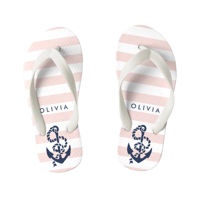 Chanclas Para Niños Chicas De Anclaje Náutico Rosado Flip Flops (Plantilla)