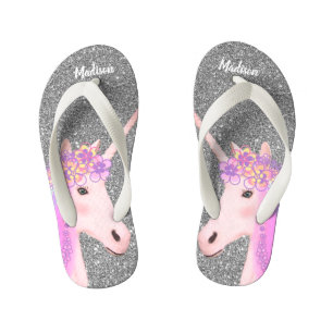 Chanclas Para Niños Chicas de Purpurinas plateados de Unicornio