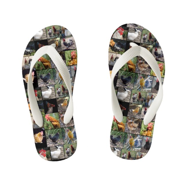 Chanclas Para Niños Collage de fotos De Pollos Y Gallos, (Plantilla)