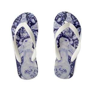 Chanclas Para Niños Conejo azul/conejo blanco conejito bird floral Chi