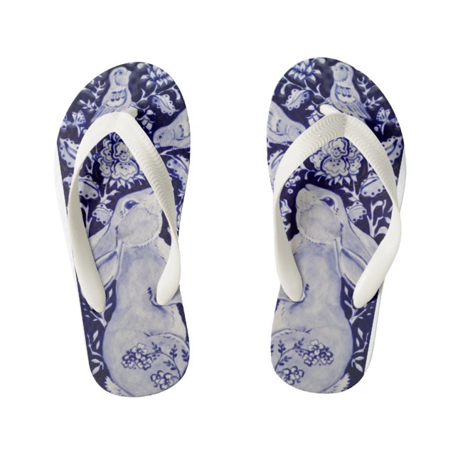 Chanclas Para Niños Conejo azul/conejo blanco conejito bird floral Chi (Plantilla)