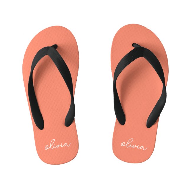 Chanclas Para Niños Coral Peach Girly Monograma Nombre (Plantilla)