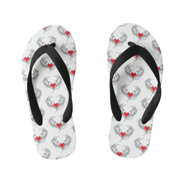 Chanclas Para Niños Corazón de Ángel Rojo con alas (Plantilla)