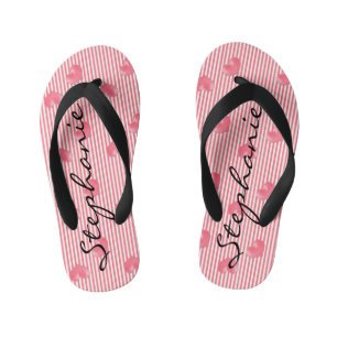 Chanclas Para Niños Corazones y rayas rosas