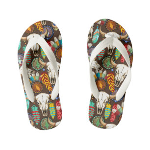 Chanclas Para Niños Cráneo de Búfalo Emblema Nativo Americano