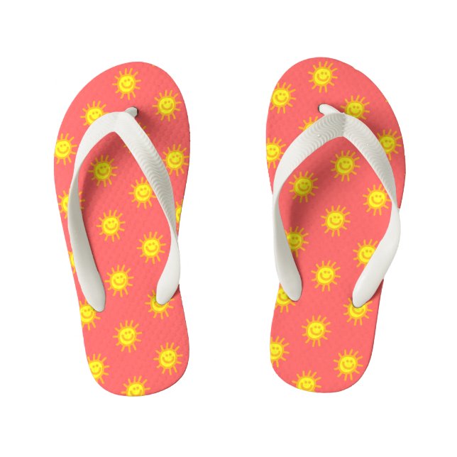 Chanclas Para Niños Cuidad Whimsical Happy Face Sun Coral Beach (Plantilla)