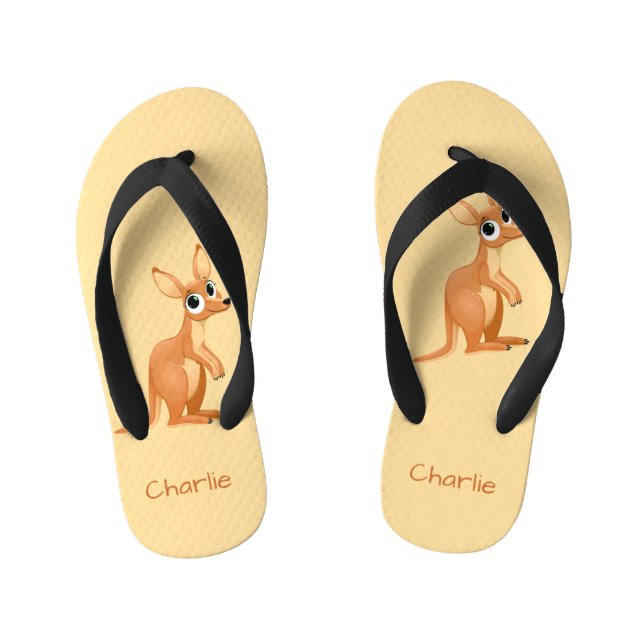 Chanclas Para Niños Cute Kangaroo nombre personalizado flip flops (Plantilla)