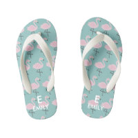 Cute Pastel Flamingo Nombre inicial Niños Flip Flo