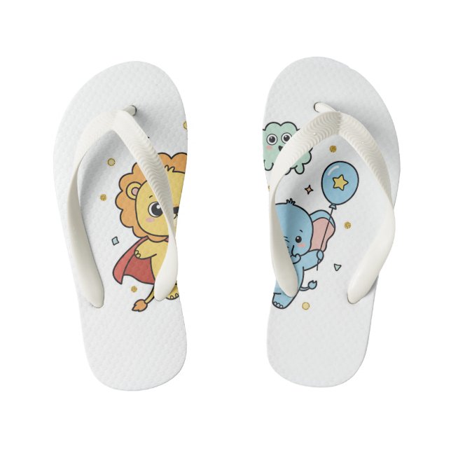 Chanclas Para Niños Cute Superhero Lion and Elephant Friends Cartoon (Plantilla)