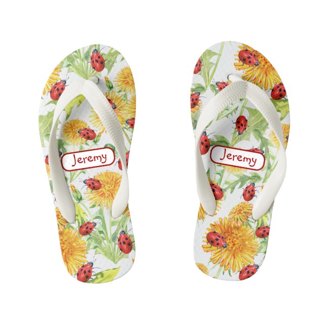 Chanclas Para Niños Dandelions de verano y Ladybugs (Plantilla)