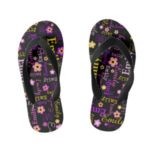 Chanclas Para Niños Denominar patrón de flor rosa morado negro