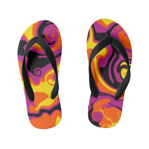 Chanclas Para Niños Derrame - Naranja, negro, rosa y amarillo