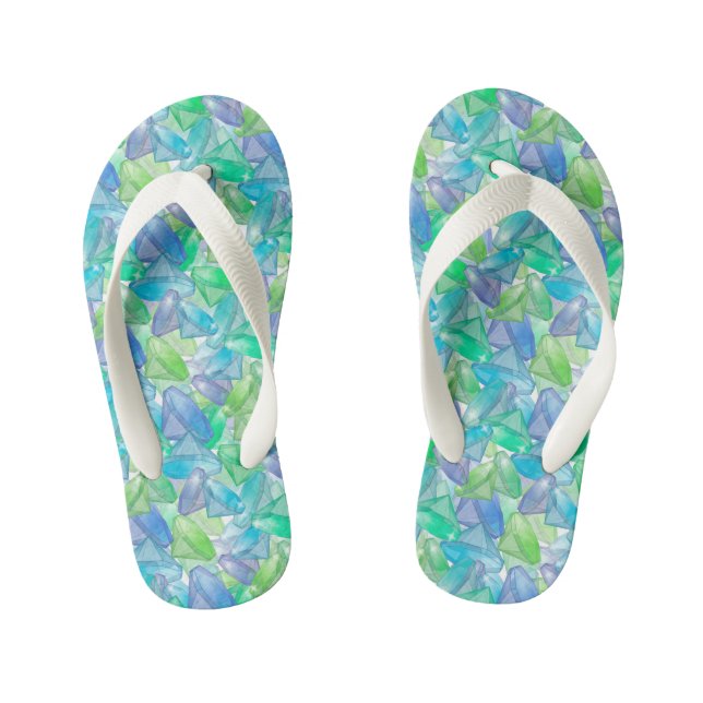 Chanclas Para Niños diamantes azules y verdes. (Plantilla)