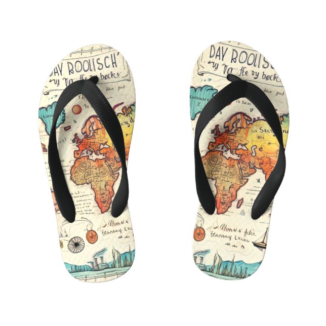 Chanclas Para Niños Dibujo de mapas de época con temática de viaje col (Plantilla)