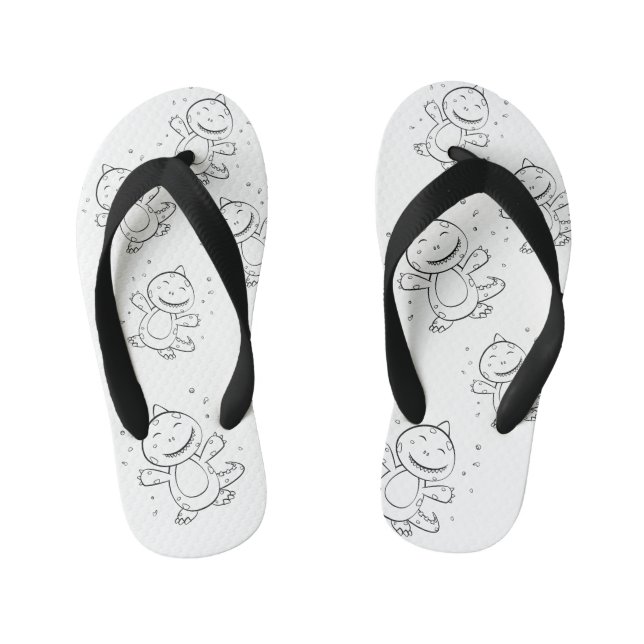 Chanclas Para Niños Dinosaurio - Animal esbozado - Blanco y negro (Plantilla)