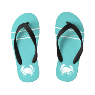 Chanclas Para Niños Diseño náutico con cangrejo blanco sobre azul Verd