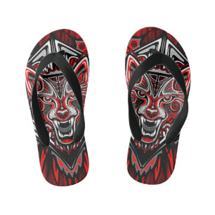 Chanclas Para Niños Diseño Totémico Tribal Haida de Lobo