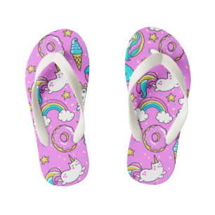Chanclas Para Niños El purpurinoso de Kitschy Rosa, unicornio y gatito