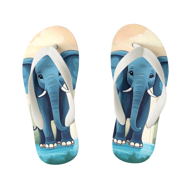 Chanclas Para Niños Elefante Bebé Whimsical Azul, (Plantilla)