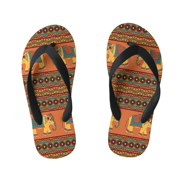 Chanclas Para Niños Elefantes Indios, Naranjas Tradicionales Sin Marea (Plantilla)