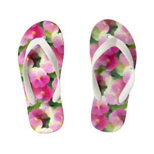 Chanclas Para Niños Elegante Patrón de Flores Rosa y Blanco