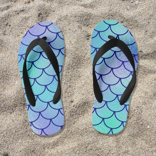 Chanclas Para Niños Escalas de sirenas irlandesas Aqua Blue Green (Aqua Blue Green Mermaid Scales Girly Flip Flops)