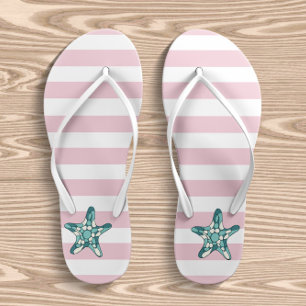 Chanclas Para Niños Estepa Turquesa Rosa Y Rayas Blancas
