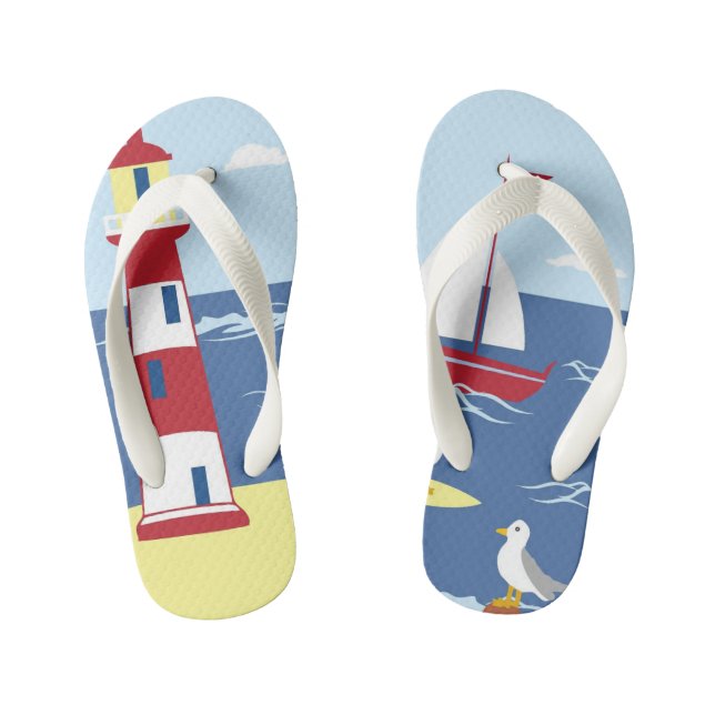 Chanclas Para Niños Faro y arte marítimo de barcas (Plantilla)