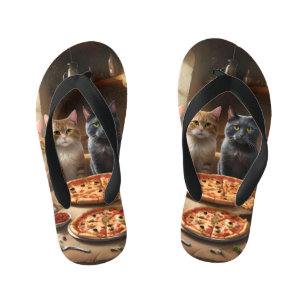 Chanclas Para Niños "Fiesta de Pizza: ¡Cuatro Gatos Disfrutando!"