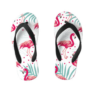 Chanclas Para Niños Flamingo y hojas tropicales, patrón de verano.