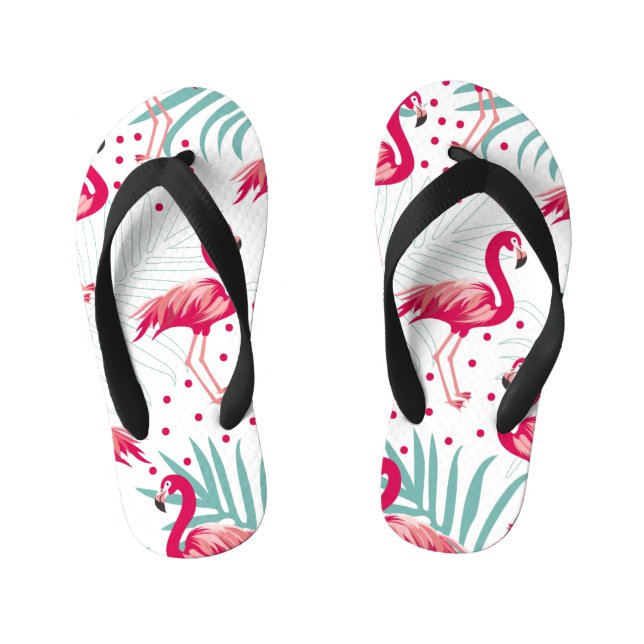 Chanclas Para Niños Flamingo y hojas tropicales, patrón de verano. (Plantilla)