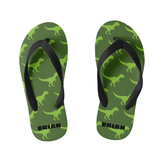Chanclas Para Niños Flip Flops para niños de niño de dinosaurio verde  (Plantilla)