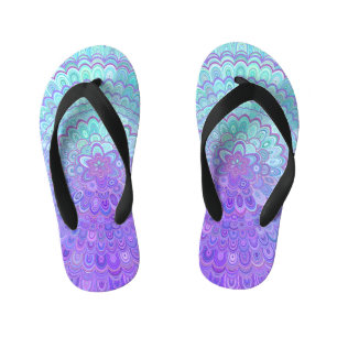 Chanclas Para Niños Flor de la mandala en azul claro y púrpura