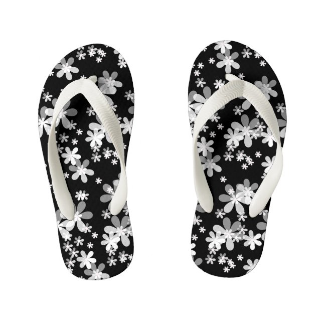 Chanclas Para Niños floral blanca negra (Plantilla)