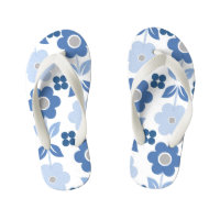 Flores Azul Retro Niños Flip Flops