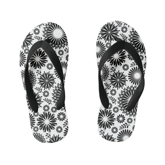 Chanclas Para Niños Flores Boho Patrón floral vectorial negro y blanco (Plantilla)