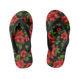 Chanclas Para Niños Flores rojas en el fondo negro