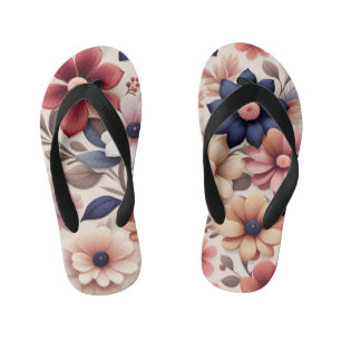 Chanclas Para Niños Flores y hojas negrita patrón rosado