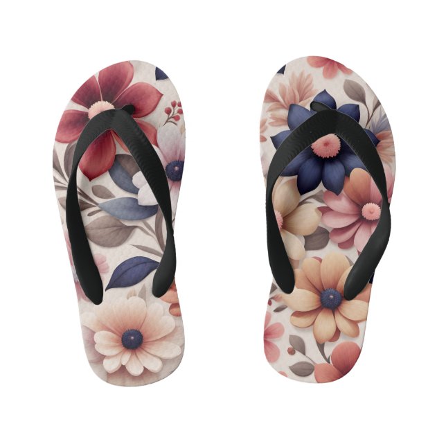 Chanclas Para Niños Flores y hojas negrita patrón rosado (Plantilla)