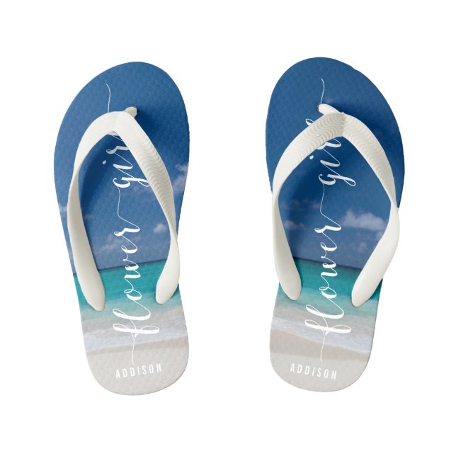 Chanclas Para Niños Flower Girl Calligraphy Beach Wedding Flip Flops (Plantilla)