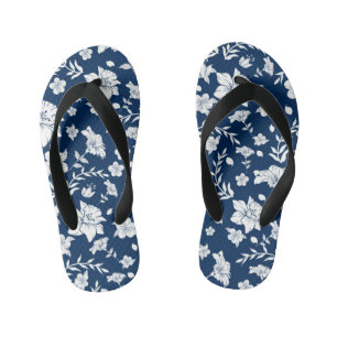 Chanclas Para Niños Fondo de la marina Floral blanca Flip Flops